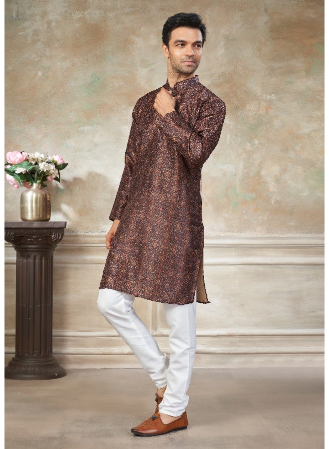 OUTLUK Brown Premium Silk Kurta for Men - Image 3